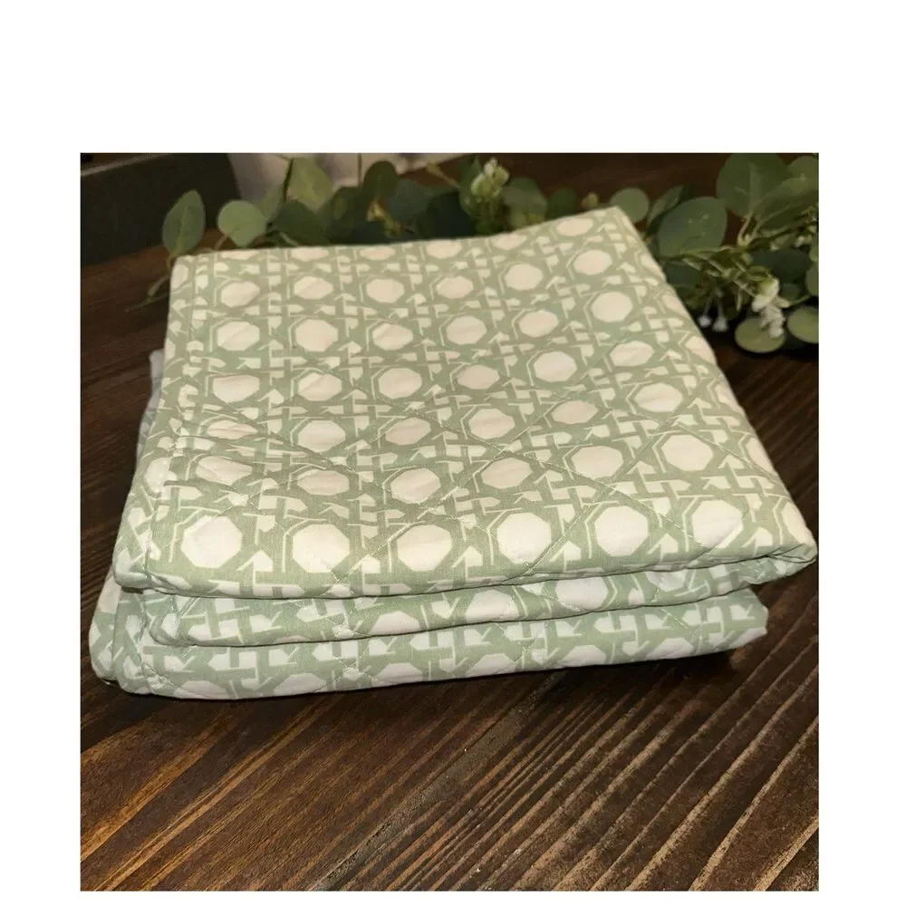Tommy Bahama Home Aubrey King 2  Pillow Shams Green White Cane Cotton Coastal